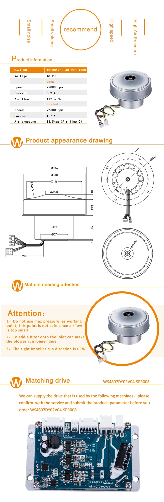 48V Mini Brushless DC Blower Medical Blower